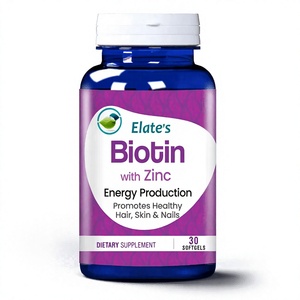 Complément alimentaire certifié halal Elate's Biotine avec zinc en gélules molles, 30 unités, pour adultes, soutien des cheveux, de la peau et des ongles - Product Image 1