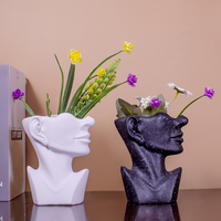 Style nordique créatif blanc résine visage forme fleur vase résine dame visage vase moderne abstrait sculpture