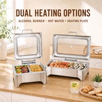 Edelstahl Chafing Dish Quadratisch Rechteckig 1 2 3 Fächer Buffet-Wärmer Gehärteter Glasdeckel Hotel Restaurant Catering