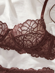 Brown Floral Lace Underwire Bra and Thong <b>Set</b> Womens <b>Sexy</b> Sheer Mesh Intimates Lingerie <b>Set</b> Elegant Underwear <b>Set</b> OEM ODM - Product Image 4