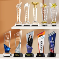 Trophée en cristal personnalisé multi-styles avec logo gravé et impression UV couleur pour compétitions, cérémonies de récompense des employés et commémorations