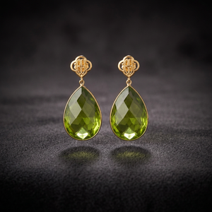 Nouveauté : Boucles d'oreilles pendantes faites à la main en argent sterling 925 plaqué or 14 carats avec pierre précieuse en quartz péridot en forme de poire - Product Image 2