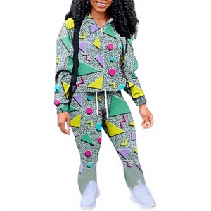 Ensemble de survêtement 2 pièces pour femmes, imprimé géométrique Y2K, manches longues, à capuche, en polyester tricoté, vêtements de sport, coupe ample, toutes saisons - Product Image 1