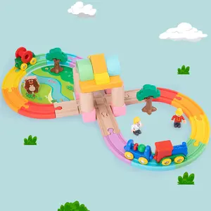 Montessori bebê de madeira DIY trilho ferroviário magnético veículo trem conjunto jogo educacional brinquedos de rastreamento para crianças meninos meninas