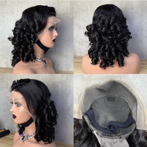 Perruques longues bouclées souples de couleur noire naturelle pour femmes, prix d'usine, haute qualité, perruque en cheveux humains bouclés lâches avec dentelle frontale - Product Image 4