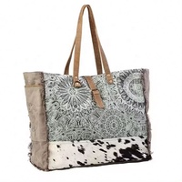 Sacs de taille moyenne en toile robuste avec poignée en cuir PU, imprimés avec un motif personnalisé, réutilisables, écologiques, avec impression laminée