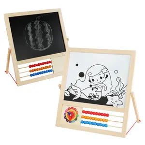 教育玩具可折叠画板、儿童艺术画架、带粉笔的双面木制黑板白板、磁性数字