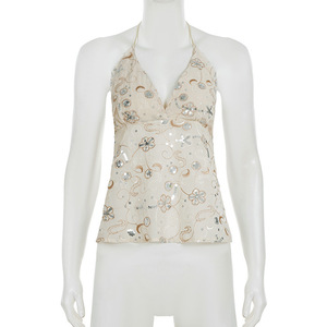 Sexy Low Cut Deep V Neck Sleeveless Backless Party <strong>Glitter</strong> Tanks <strong>Top</strong> <strong>Ladies</strong> Fashion Y2K Sequin <strong>Top</strong> - Product Image 6