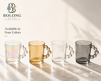 Pot en verre cylindrique ambré irisé de 350 ml avec poignée perlée, sérigraphié, écologique, recyclable, sûr pour les aliments, pour le stockage de bougies et de miel