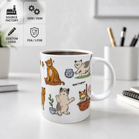 Mug à café en céramique 11oz avec illustrations de chats mignons, tasse à thé en porcelaine esthétique Kawaii, cadeau pour les amoureux des chats, décoration pour la maison et le bureau