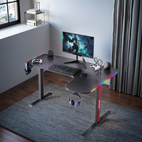 180cm grand bureau d'ordinateur noir RVB réglable moderne en fibre de carbone bureau en forme de L avec lumières LED matériau métallique