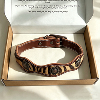 Collier large pour chien personnalisé, style rétro orné, en cuir de vachette véritable, avec empiècements en crin de cheval à rayures tigrées et accessoires métalliques