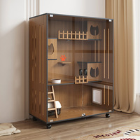 Dongma Cat Villa Cage de Luxe pour Chat, Panoramique, en Bois, Quadrangulaire, Design Respirant, Fermeture Coulissante Horizontale