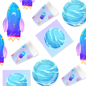 Fournitures pour fête d'anniversaire sur le thème de l'espace DAMAI, assiettes en papier, gobelets, serviettes, décorations de fête galactiques jetables pour 8 invités - Product Image 2