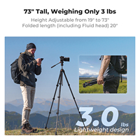 Trépied photo K&F Concept 73'' avec tête fluide, trépied de voyage en aluminium pour vidéo, panoramique/inclinaison fluide pour appareil photo reflex numérique, hybride et caméscope