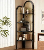 Étagère d'angle triangulaire en bambou de style rétro nordique, meuble de rangement multi-niveaux pour salon, bureau et chambre