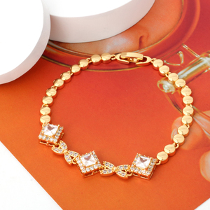 NYH White Square Gemstone Zircon Gold <b>Copper</b> Chain Bracelet Fashion Jewelry Bracelet <b>Bangle</b> - Product Image 2