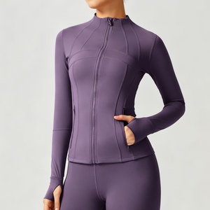 Veste de yoga Lulu pour <span class=keywords><strong>femme</strong></span>, extensible dans quatre directions, col ajusté, haut zippé, fitness, manches longues, anti-transpiration, logo uni sur le devant, Naked Sports - Product Image 4