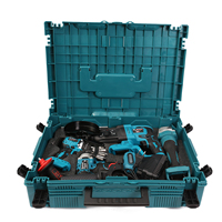 Ensemble d'outils BSA 21V avec batterie au lithium, boîte à outils bleue, deux batteries et chargeur, clé à chocs électrique, perceuse, meuleuse - OEM disponible