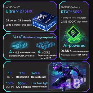 18 inç 2K 2560*1600 240HZ Intel Ultra9 275HX RTX5090 Thunderbolt 5 DDR5 M2 SSD yüksek performanslı Rtx 5090 Empresariais dizüstü - Product Image 2