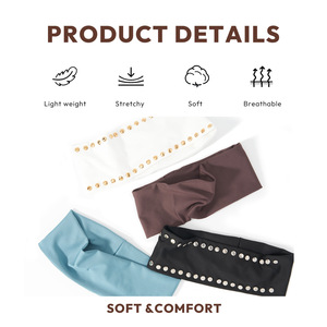 Serre-tête large Tiyo orné de strass en tissu tricoté élastique, accessoire capillaire décontracté pour femme, ensemble de couleurs blanc, noir, bleu marine et café - Product Image 2