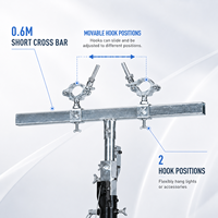 Support d'éclairage portable à manivelle 4,5 m avec barre en T courte de 0,6 m et pince pour éclairage, trépied réglable 60 kg pour DJ, scène, événements de mariage