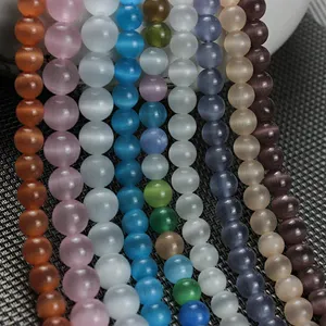 8/10 Mm Batu Alami Bulat Manik-manik Mata Kucing Longgar untuk Membuat Perhiasan Diy Gelang Kalung