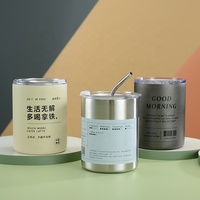 Mug de voyage isotherme à double paroi en acier inoxydable avec couvercle coulissant et paille, 350 ml, maintien thermique 6-12 heures, écologique