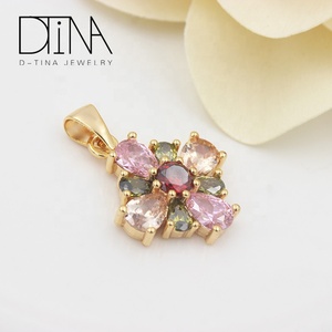 DTINA 18金メッキ ジルコンチャーム カラフルストーン 四つ葉のクローバー 花びら ラッキー ファンシー レディースペンダント ギフト用 - Product Image 2
