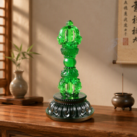 Ornement d'autel bouddhiste Vajra à cinq branches en verre émaillé, figurine décorative de style chinois, base en lotus, décoration de sanctuaire