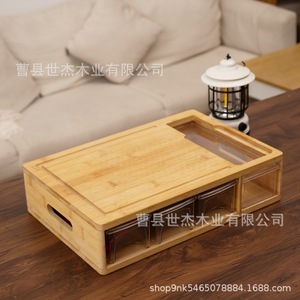 Mu Yujia Wooden Cutting Board With <b>Containers</b> Multifunctional Kitchen Storage Tray Rectangle 40cm Handle Easy To Clean - Product Image 2