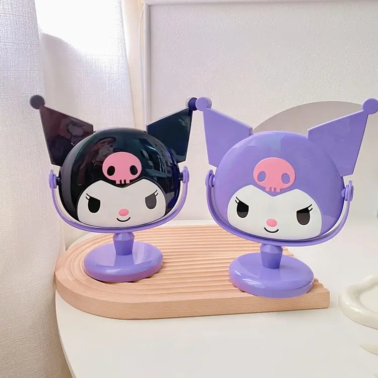 Espejo de mesa Kuromi púrpura Kawaii, espejo de princesa de rotación de un solo lado, espejo de maquillaje para estudiantes, papel de plástico personalizado B