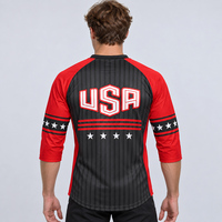 Maillot de VTT Stars and Stripes pour hommes, inspiré des États-Unis, noir et rouge, manches 3/4, pour équipes de course de descente