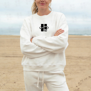 Sudadera de cuello redondo para mujer, con logotipo bordado personalizado, de algodón, felpa francesa, oversize, para chicas, 400 g/m² - Product Image 2