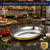 Plats de service en acier inoxydable 304 pour paella, avec double anse, pour steak, fruits de mer, salade