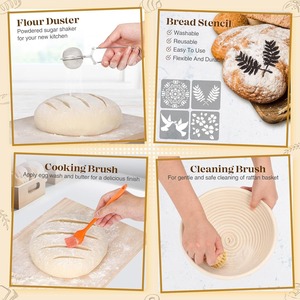37piece bread proofing basket <b>set</b> bread <b>baking</b> supplies natural rattan oil brush flour duster dough shaping knife kit - Product Image 4