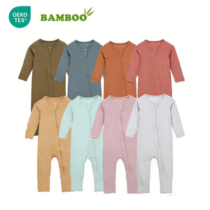 Đồ bộ liền thân chất liệu jersey trơn cho bé sơ sinh, bộ đồ ngủ có khóa kéo, bộ liền thân bằng vải tre cho trẻ sơ sinh - Product Image 1