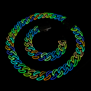 Collar de cadena de eslabones cubanos de <span class=keywords><strong>Miami</strong></span>, joyería de fiesta de rapero de Hip Hop de 18mm, chapado en oro, latón, 5A, CZ, Diamante brillante en la oscuridad - Product Image 4