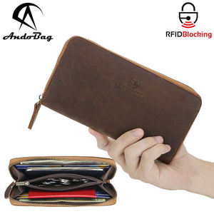 กระเป๋าสตางค์ยาว AndoBag Retro RFID สำหรับผู้ชาย หนังแท้ ซิปใส่เหรียญ กระเป๋าใส่บัตรหลายช่อง รุ่น 1815 - Product Image 1