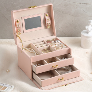 Guorui boîte de rangement de <span class=keywords><strong>bijoux</strong></span> de mode de <span class=keywords><strong>grande</strong></span> <span class=keywords><strong>capacité</strong></span> avec tiroir boîte à <span class=keywords><strong>bijoux</strong></span> en cuir pu vente en gros - Product Image 2