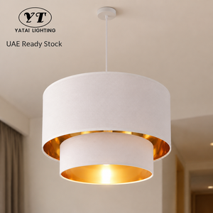 Lampe suspendue moderne en tissu, blanc et or, abat-jour double couche, 40cm, E27, pour salle à manger, chambre à coucher, décoration intérieure - Product Image 1