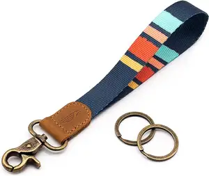 Lanyard untuk kunci gelang tali gantungan kunci pemegang untuk pria dan wanita kain merek tenun Label anyaman grosir