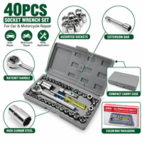 Jeu de clés à douilles à cliquet multifonctions en acier au carbone de 1/4'' (40 pièces) pour kit d'outils de réparation automobile, moto, usine OEM