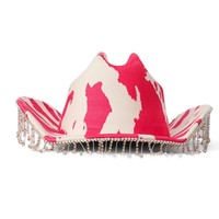 Chapeau de cowboy en gros à imprimé vache marron et blanc avec strass et longues franges, idéal pour les fêtes de bachelorette et le rodéo, pour adultes