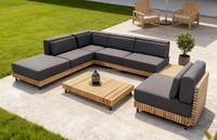 Ensemble de canapés en teck moderne, fauteuil lounge, jardin, en forme de L, luxe, cour, patio, hôtel, canapé modulaire d'extérieur