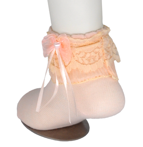 Nouvelles chaussettes slouch mignonnes de style princesse pour enfants en coton tricoté respirant avec dentelle avec un nœud de fleur de cheville pour filles bébés - Product Image 4