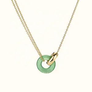 Milskye luxury 925 silver green gemstone calcedonio interlinked rings circle necklace