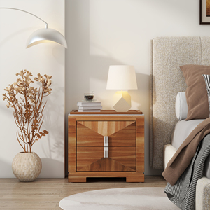 Mid Century Modern Nightstand 2 <b>Drawers</b> Wood Diamond Pattern Storage <b>Side</b> Table for Bedroom or Living Room - Product Image 2