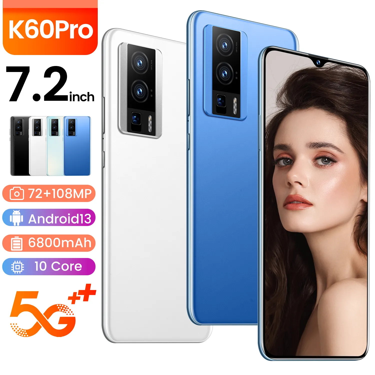 Sıcak salling Xiao K60 pro 7.2 "akıllı telefonlar 16GB + 1TB Andriod 13 çift SIM yüz kimliği akıllı telefon Qualcomm8 + 6800mAh cep telefonları