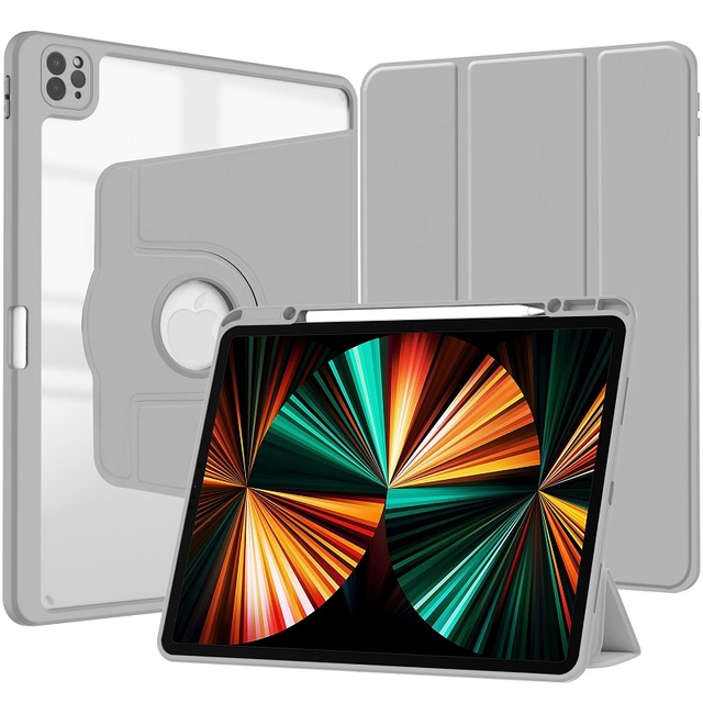 PU Leather 360 Rotated Tablet Case Acrylic Transparent Back Cover with Pencil Holder for Air 13 2024 2025 / iPad Pro 12.9inch